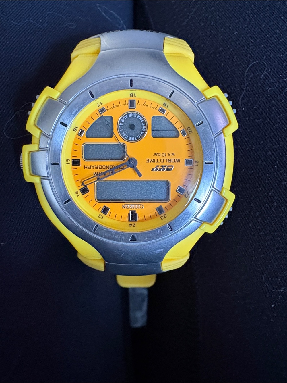 Citizen Yellow Dial World Time Chronograph Watch